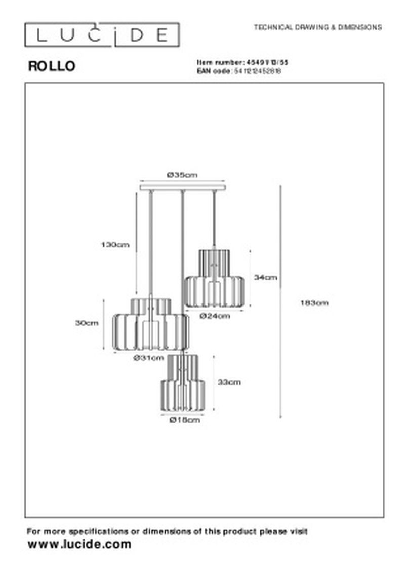Lucide ROLLO - Závesné svietidlo - 3xE27 - Terakota